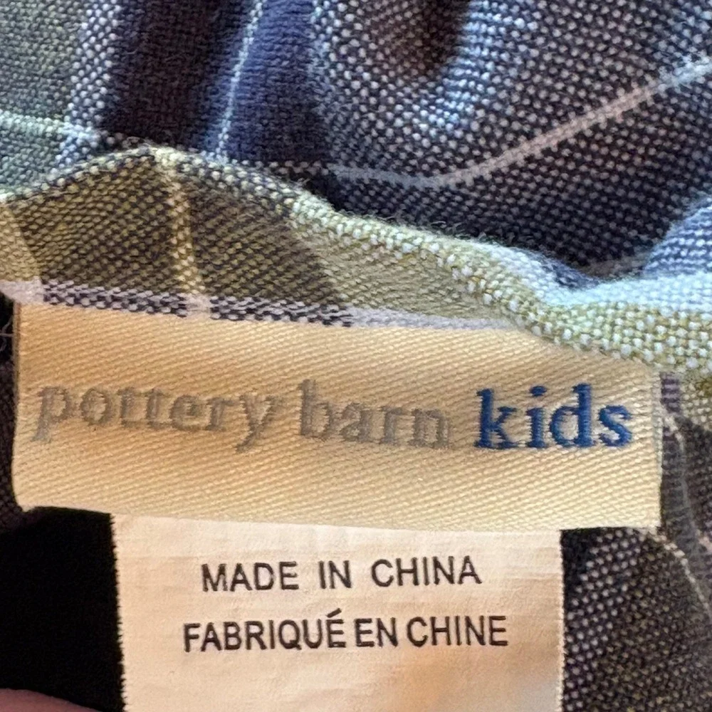 Pottery Barn Kids Blue Green Plaid Cotton Tab Top Curtains 44x44 Set of 2 RARE